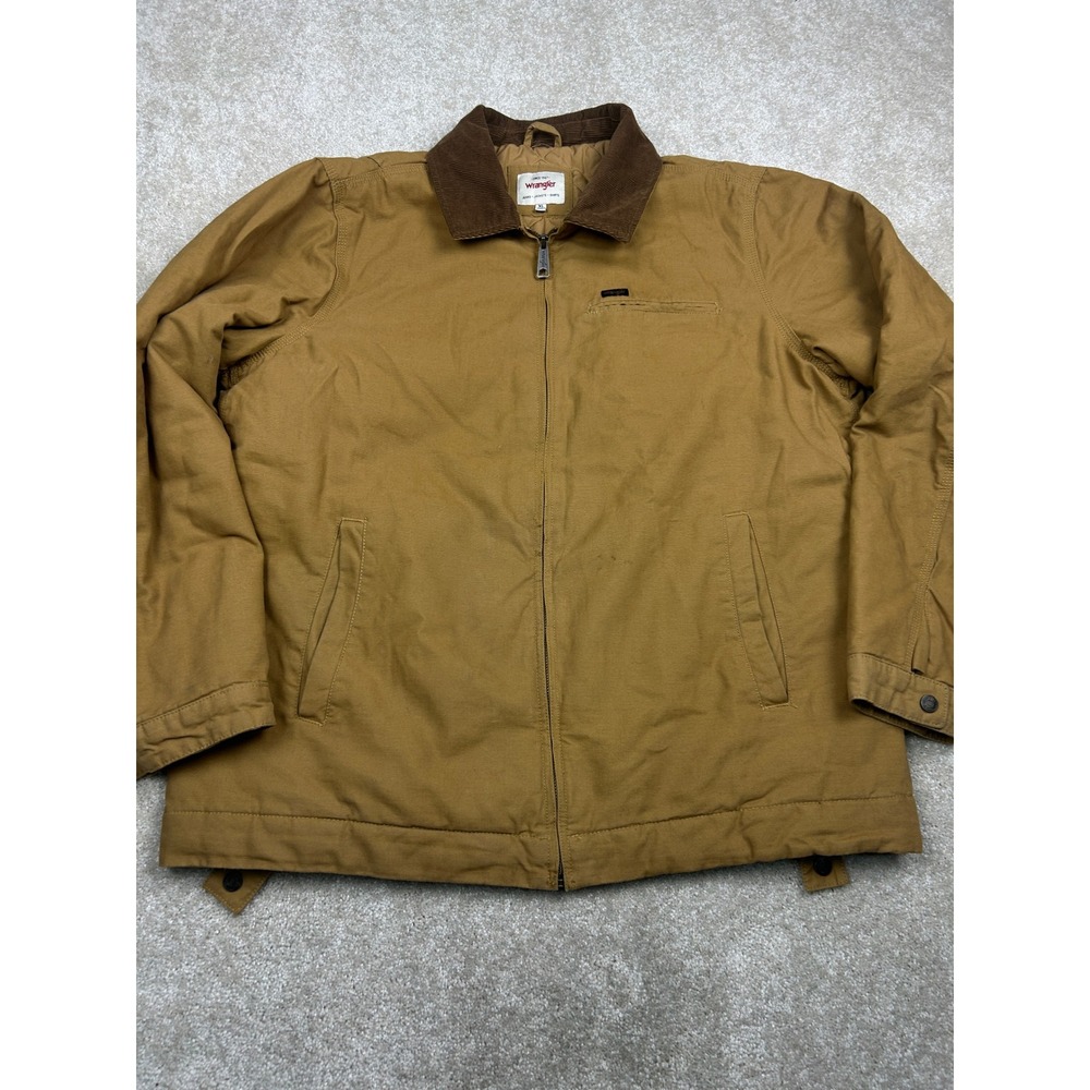 Wrangler Solid Canvas Work Jacket XL Tan Corduroy Collar Workwear Gorpcore Barn